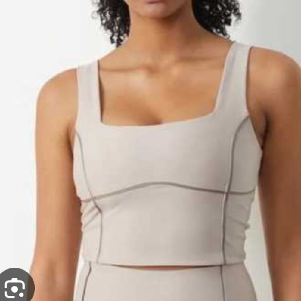 YPB Sculpt Longline Contrast Stitch Sports Bra Neutral Taupe M